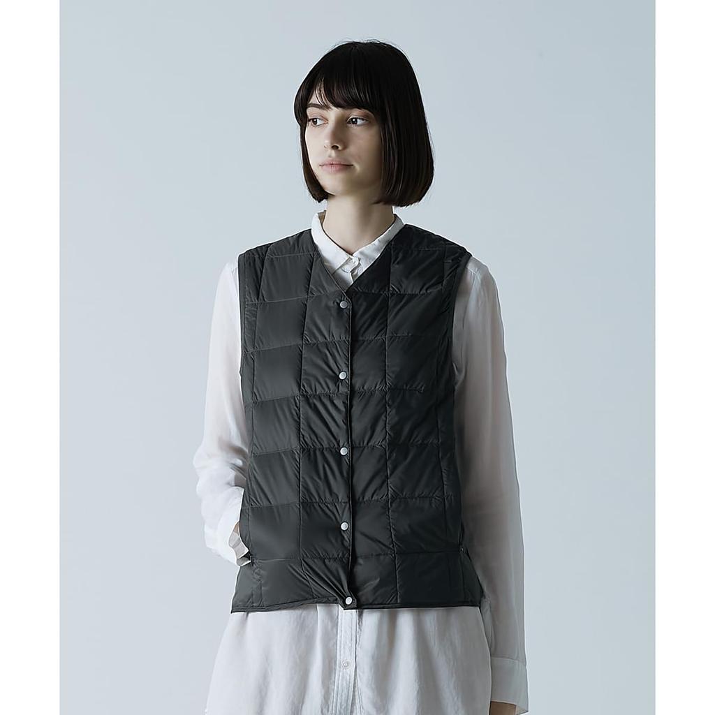 TAION Down Button Inner Down Women's V-Neck Vest, TAION-001 (Navy, L)