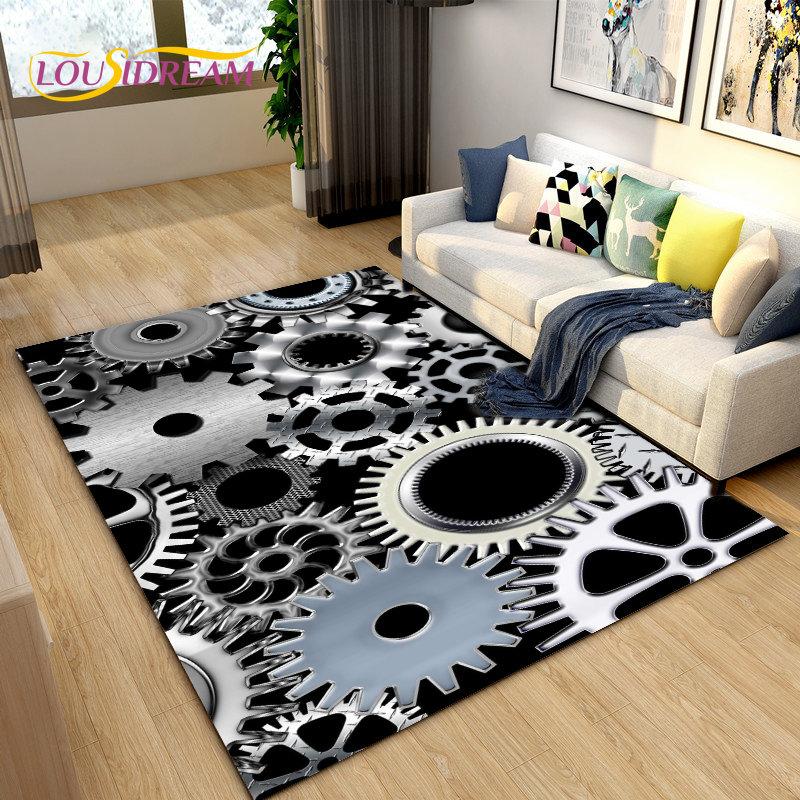3D Steampunk Mechanical Cogs Gears Area Rug Large,Carpet Rug for Living Room Bedroom Sofa,Kitchen Doormat Non-slip Floor Mat