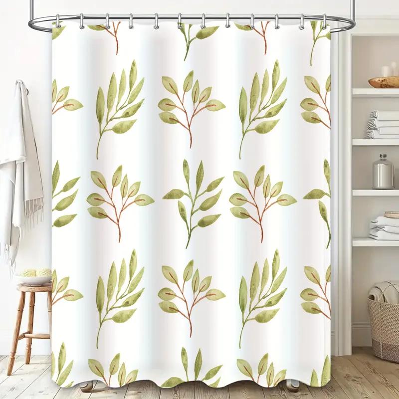 Umweltfreundlicher Duschvorhang mit Blattmuster, wasserdichtes Design, Badezimmerdekoration, modernes abstraktes botanisches Muster, Heimtextilien