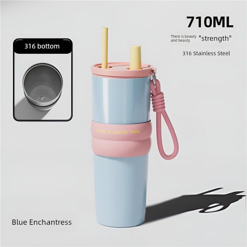 New 316 Stainless Steel Thermos Cup, Simple and Stylish, Large Capacity Thermos Cup with Ceramic Inner Liner, Portable Car Water Cup