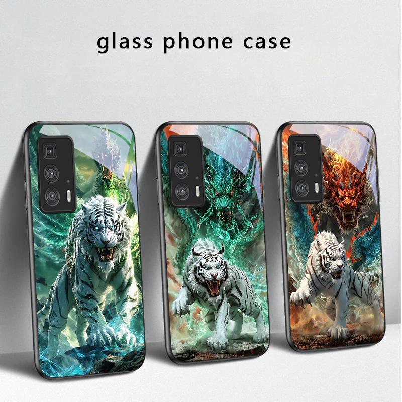 A huge dragon and tiger For Motorola Moto Edge 20 Lite 30 Pro 40 Neo 50 Ultra G45 G54 G55 G75 G84 G85 G Play 23 Glass Phone Case