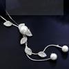 Fashionable Korean Style Leaf Imitation Pearl Tassel Long Sweater Chain Pendant for Women Daily Gift