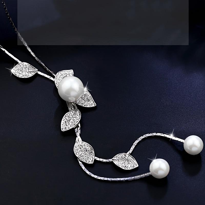 Fashionable Korean Style Leaf Imitation Pearl Tassel Long Sweater Chain Pendant for Women Daily Gift