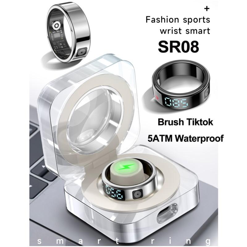 2025 New SR08 Smart Ring Men Women LED Display Screen Heart Rate Blood Oxygen Monitoring 5ATM Waterproof Multi Sports Modes