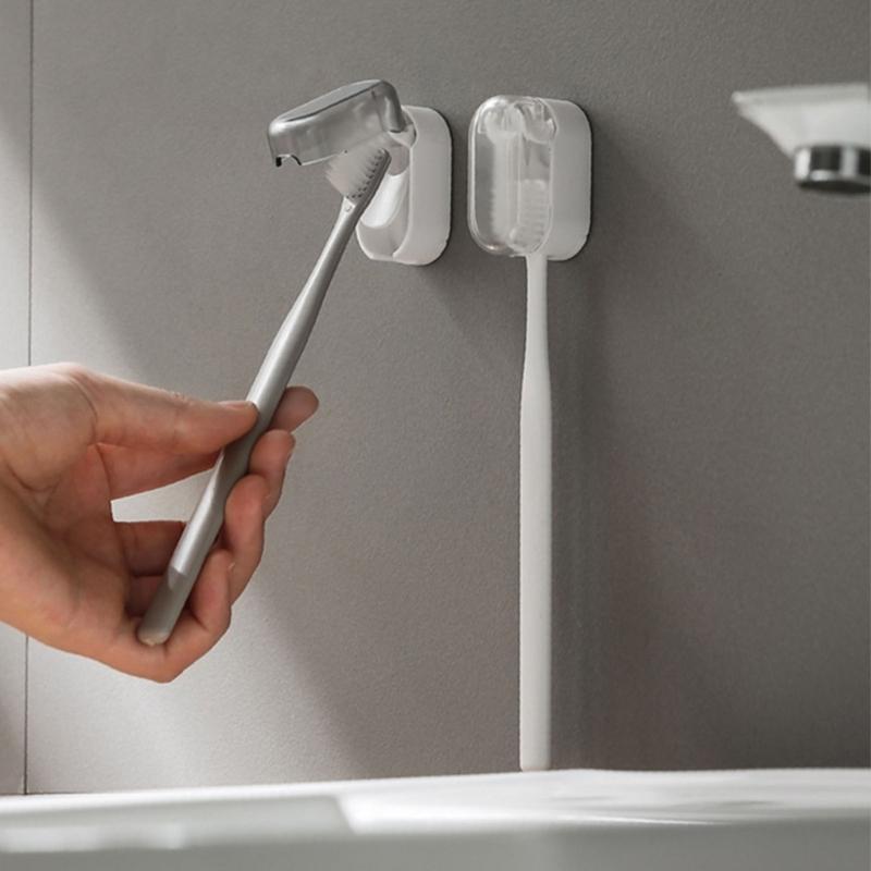 Adhesive Wall Toothbrush Organizers With Cover Easy Install Dust Proof Adhesive Toothbrush Rack For Clean Bathroom