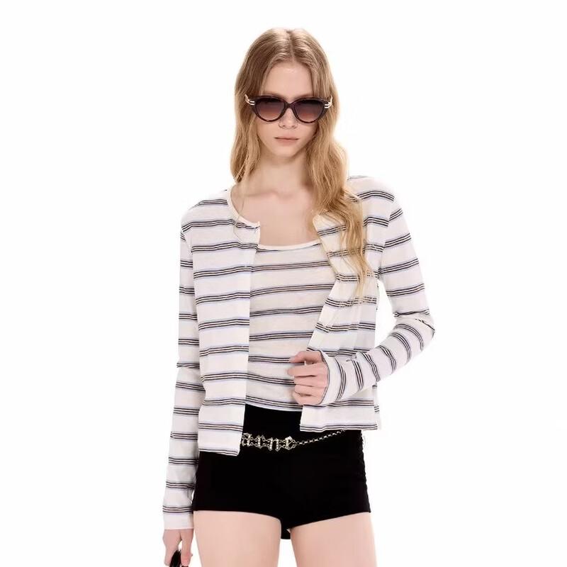 ICH MODE Women s Striped Two-Piece Camisole Cardigan Set M