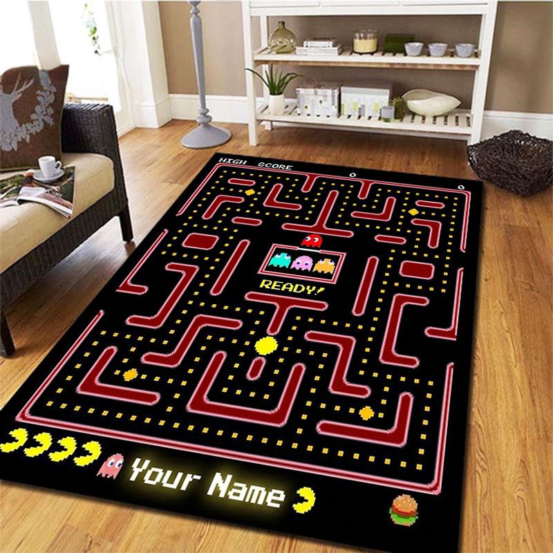 Pac-Man Custom Name Carpet Rug for Living Room Bedroom Home Sofa Decoration,Kids play Non-slip Floor Mat