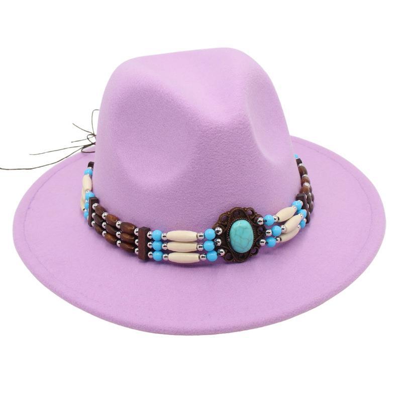 Turquoise Ethnic Style Top Hat, Foreign Style Jazz Hat, Retro Felt Hat, Spanish Temperament Plush Woolen Hat