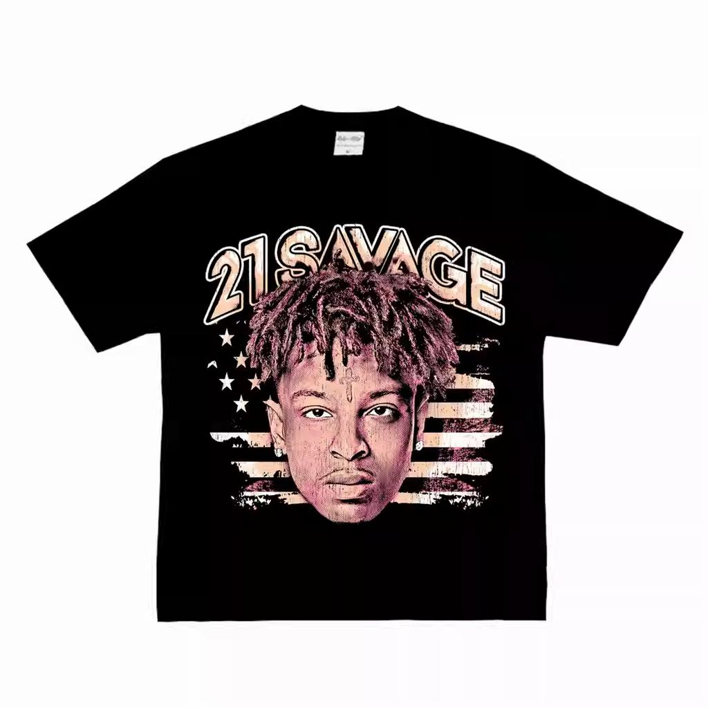 21 Savage American Flag Graphic TShirt Heavy Cotton Retro Streetwear Vibes Hip Hop Merch Unisex Oversized Summer Casual Tees