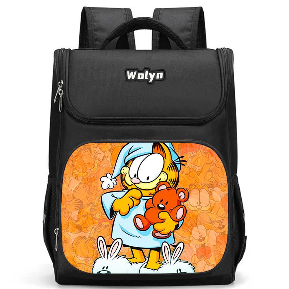 Schulrucksack mit mehreren Fächern, Große Cartoon Garfield Schultaschen für Jungen, Strapazierfähiger Kinderrucksack für Alter 6-10
