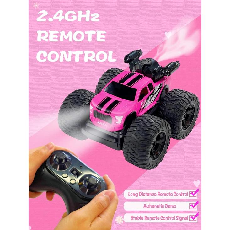 Monster Truck for Girls, Girls Remote Control Car Toys, Pink RC Trucks with Spray Function, 4WD 360° Flips Rotating Car Toys for Girls, Ideal