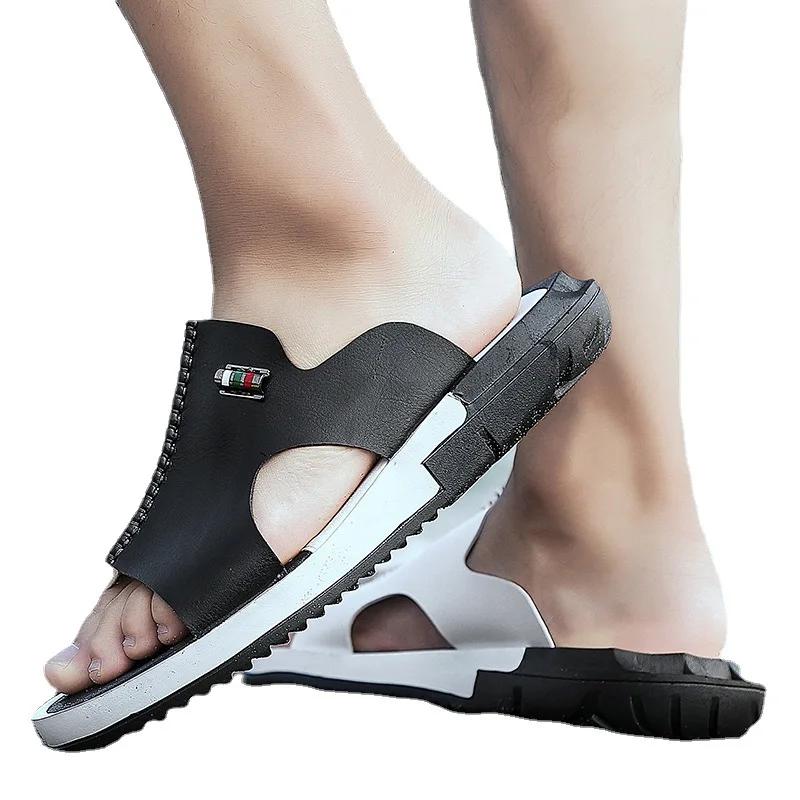 Men Slippers Slip On Summer Slides Thick Sole Non-slip White Sandals Flat Beach Shoes Male Slipper Peep Toe Shower Flip Flops