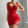 Ladies Sexy Lingerie Sexy Mesh Embroidered Suspender Skirt Thong Suit