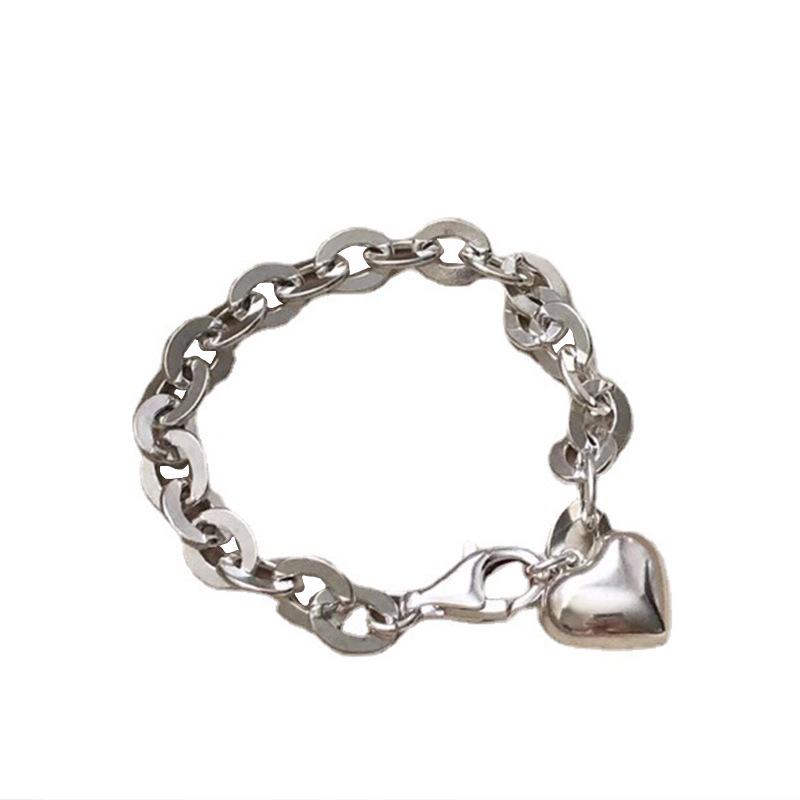 Korean 925 Sterling Silver Heart Peach Bracelet with Hollow Round Chain Design - Women's Clubbing Jewelry