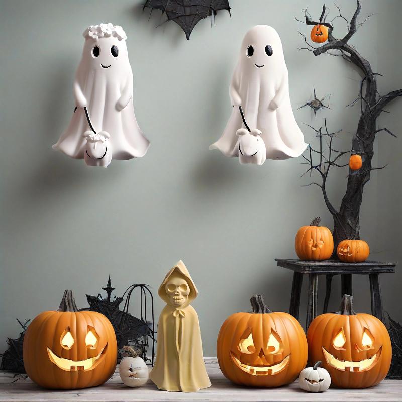 Halloween Ghost Silicone Candle Mold Doll Shape Resin DIY Skull Wizard Candlestick Plaster Gothic Decor