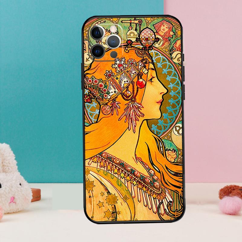 

Чехол для телефона с рисунком Альфонса Мухи Для iPhone 16 15 14 13 11 12 Pro Max 12 13 mini XR 15 16 Plus 16e Чехол Coque iPhone 15 Plus