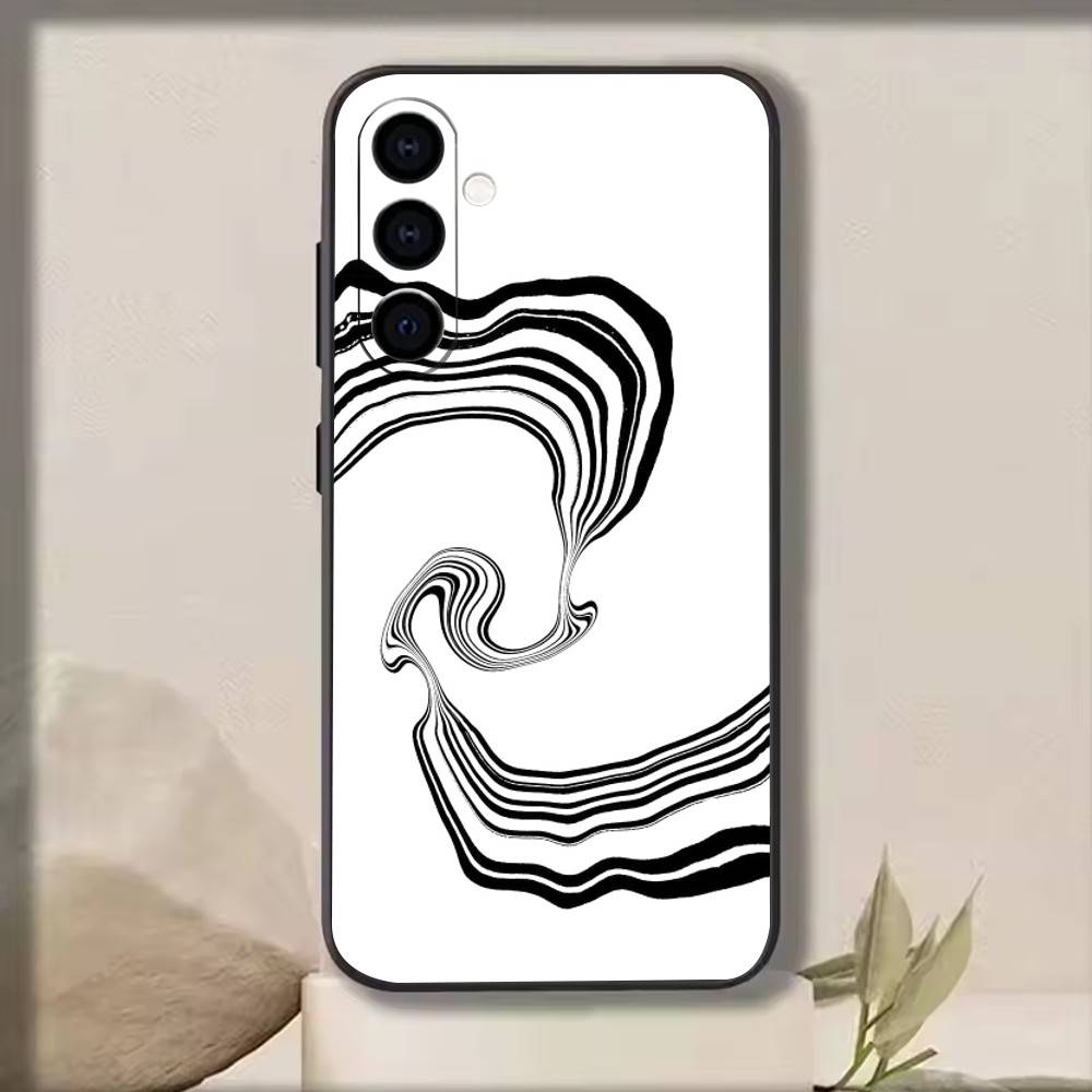 Abstract Wavy Line Art Design   Phone Case Black Silicone Soft For Samsung Galaxy A73,A72,A71,A70,A53,A52,A51
