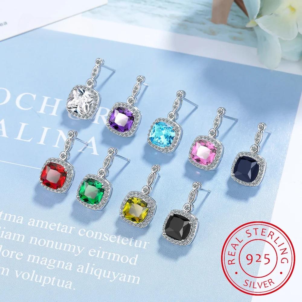 1.3ct Natural Peridot 925 Sterling Silver Square Stud Earrings Oorbellen for Women Fashion Green Gemstone Jewelry Birthday Gift