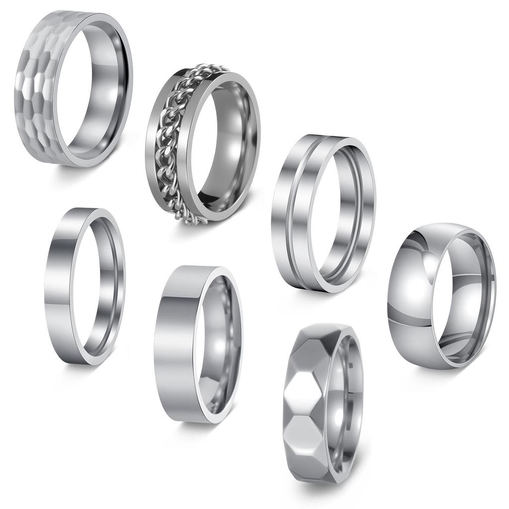 Unisex Stainless Steel Plated Rings Set: European & American Fashion Styles, Men's