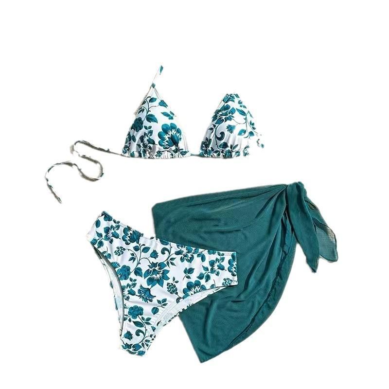 Hot Split Swimsuit Women's Bikini Three-piece Sexy Deep V Gathered Backless Women