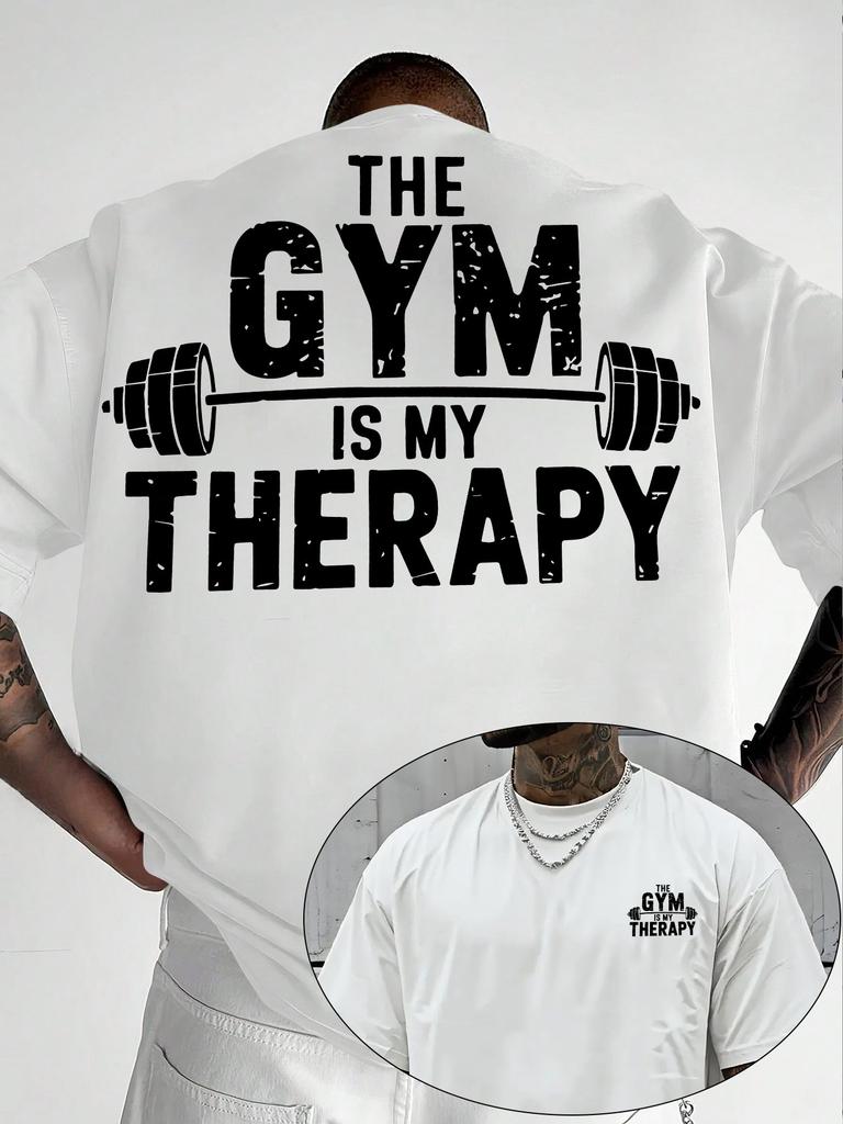 Unisexs HE GYM IS MY THERAPY Sports Fitness T shirt Cotton Jogging Top Tee Casual Trend Oversize ONeck Unisex Summer Spring shirt