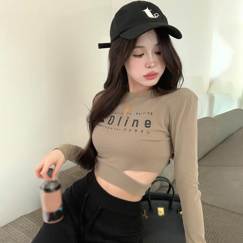 Женская футболка с принтом букв, вырезами, облегающая, повседневная L