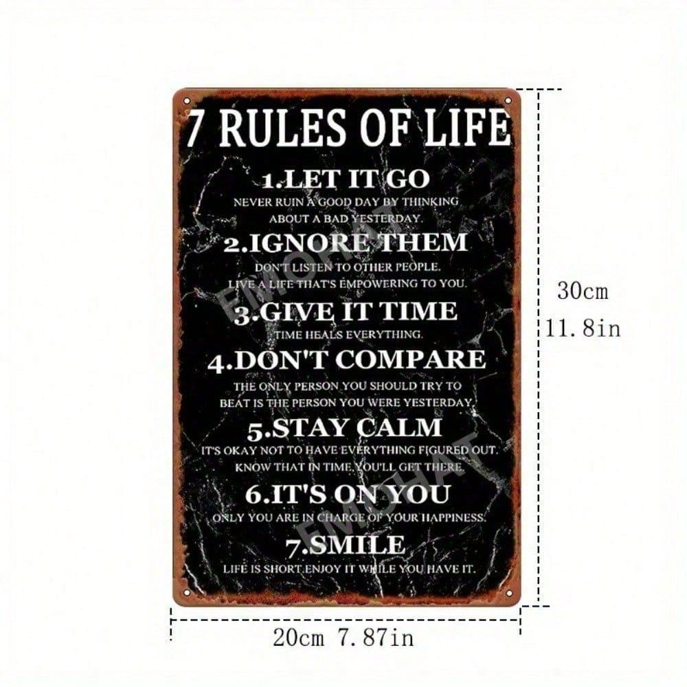 Metal Sign Seven Life Rules 16x12 Inch Vintage Tin Plaque Wall Art Decor Home Office Man Cave