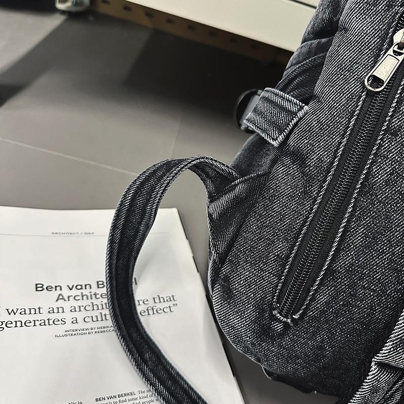 Vintage Solid Color Denim Backpack Large Capacity Travel Backpack Middle School Student Schoolbag