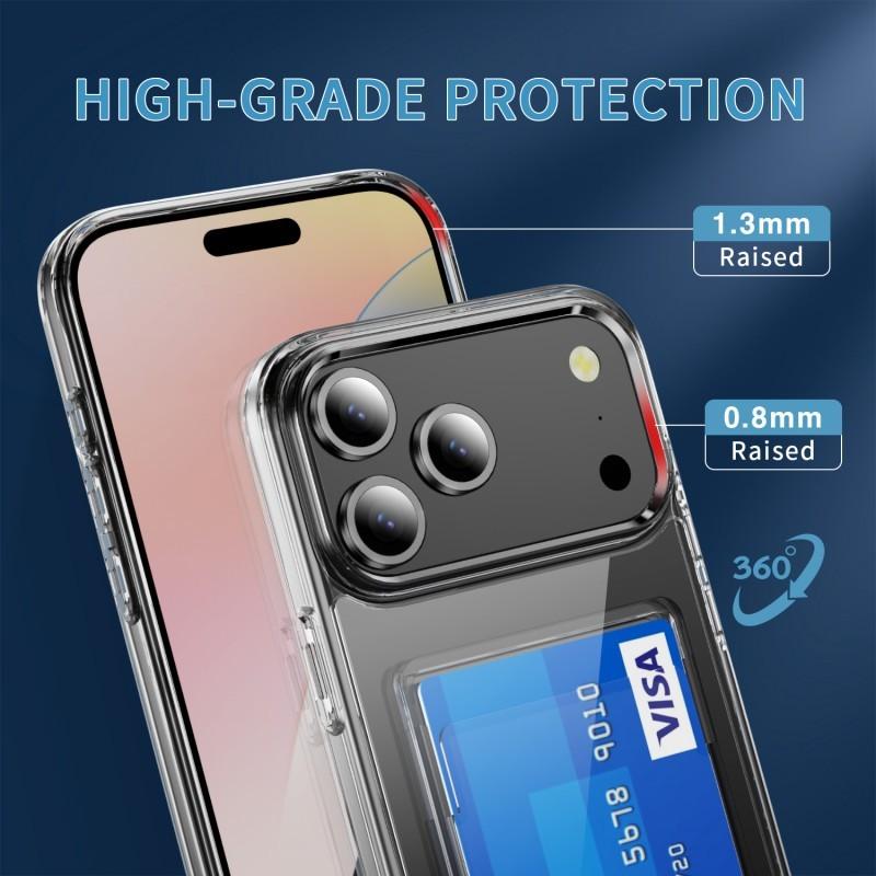 For iPhone 17 Pro Max Clear Phone Case with Screen Film WANLONFENG CK Series Card Holder Cover (Big Lens Hole)