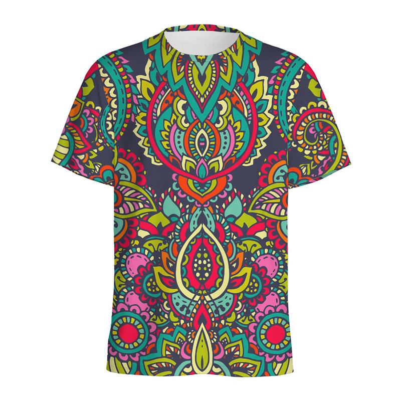 Retro Flower Mandala Pattern T-shirt Men Summer 3D Printed Ethnic Floral T Shirt Women Round Neck Short Sleeve Street Loose Tees