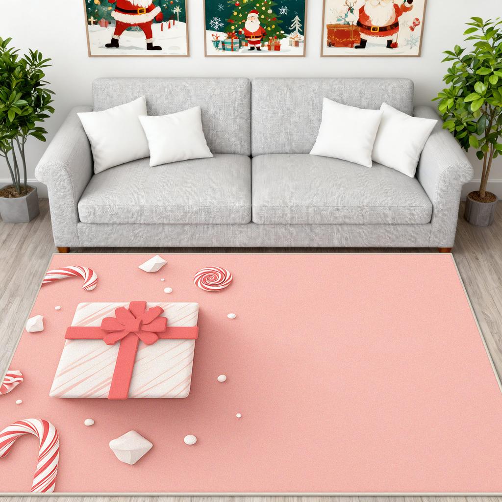 Pink Christmas Decoration Carpet Girl Bedroom Cloakroom Non-slip Floor Mat Creativity Living Room Sofa Area Rug Entrance Doormat