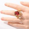 Vintage Inlaid Red Stone Women's Ring Trendy Gold Color Hand Carving Hollow Daily Wear Party Jewelry Anniversary Gift