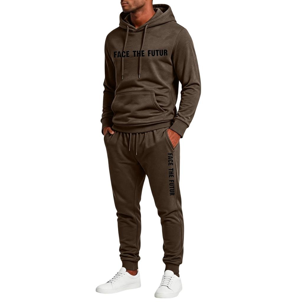 Men's Casual 2 Piece Set Hoodie and Elastic Waist Straight Leg Pants with Fun Letter Print