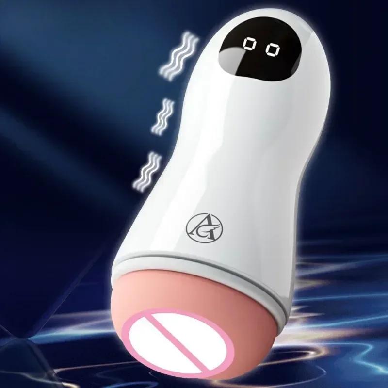 Cupă Masturbator Vibrații Automat Bărbați Fellatio Vagin Real Pussy de Buzunar Glonț Vibrator Penis Oral Adulți Jucării Sexuale Pentru Bărbați