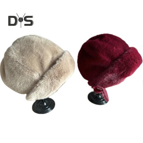 Mid-aged Women Winter Hat Thick Plush Faux Fur Heat Retention Windproof Solid Color Rhinestone Decor Outdoor Cycling Skiing Beanie