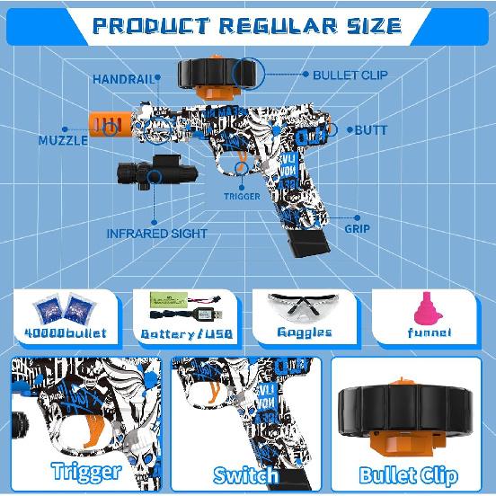 Электрический гелевый бластер, высокоскоростной автоматический бластер с гелевыми шариками, более 80000 шариков и защитные очки, перезаряжаемые игрушки-бластеры с гелевыми шариками для активного отдыха на улице