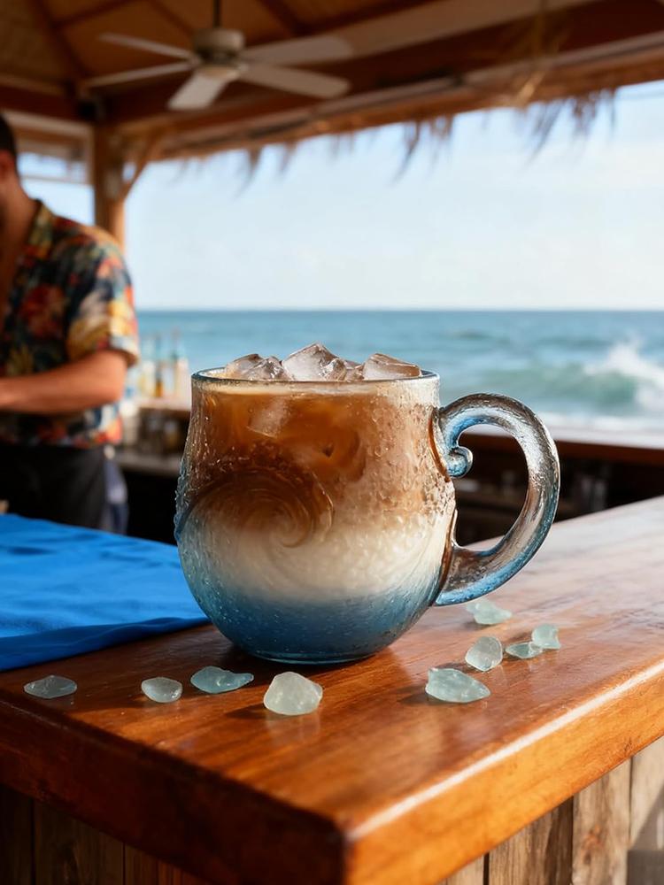 Kubek Kawowy o Tematyce Oceanicznej dla Miłośników Plaży z Uchwytem Morska Tematyka Kubek do Picia Teksturowany Wzór Fali Morskiej do Herbaty Kawy Koktajli