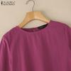 ZANZEA Women Casual Round Neck Solid Color Loose 3/4 Sleeve Blouse