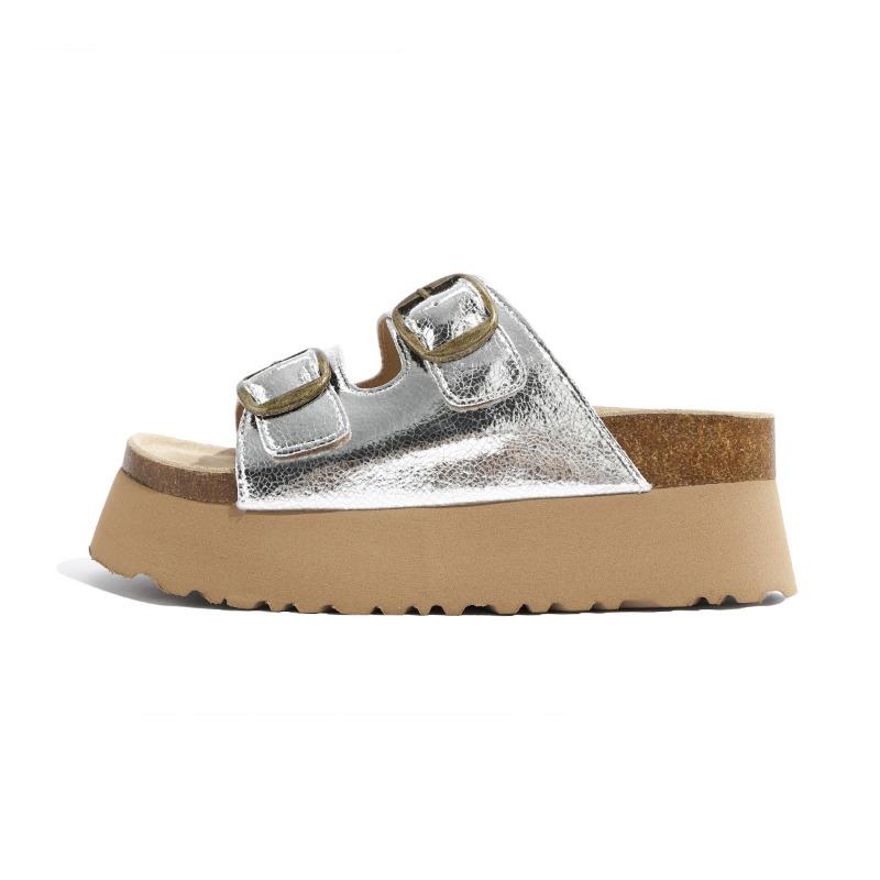 7Cm thick-soled heightening cool slippers women's outer wear leather summer small people show height small size women's shoes