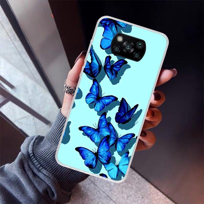 Blue Butterfly Beautiful Wing Phone Case For Xiaomi Poco X7 X6 X5 Pro F7 Ultra Redmi 15C 15 13 13C 12 12C 10 10A 10C 9 9A 9C 9T