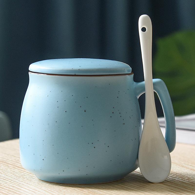 Creative Ceramic Cup With Lid And Spoon Milk Cup Day Breakfast Cup Coffee Cup Customization