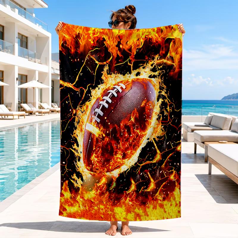 Flaming Football Artwork Beach Towel, Microfiber Beach Towel, Perfect For Pool, Beach, Travel, Home Decor Beach Party Fan gifts