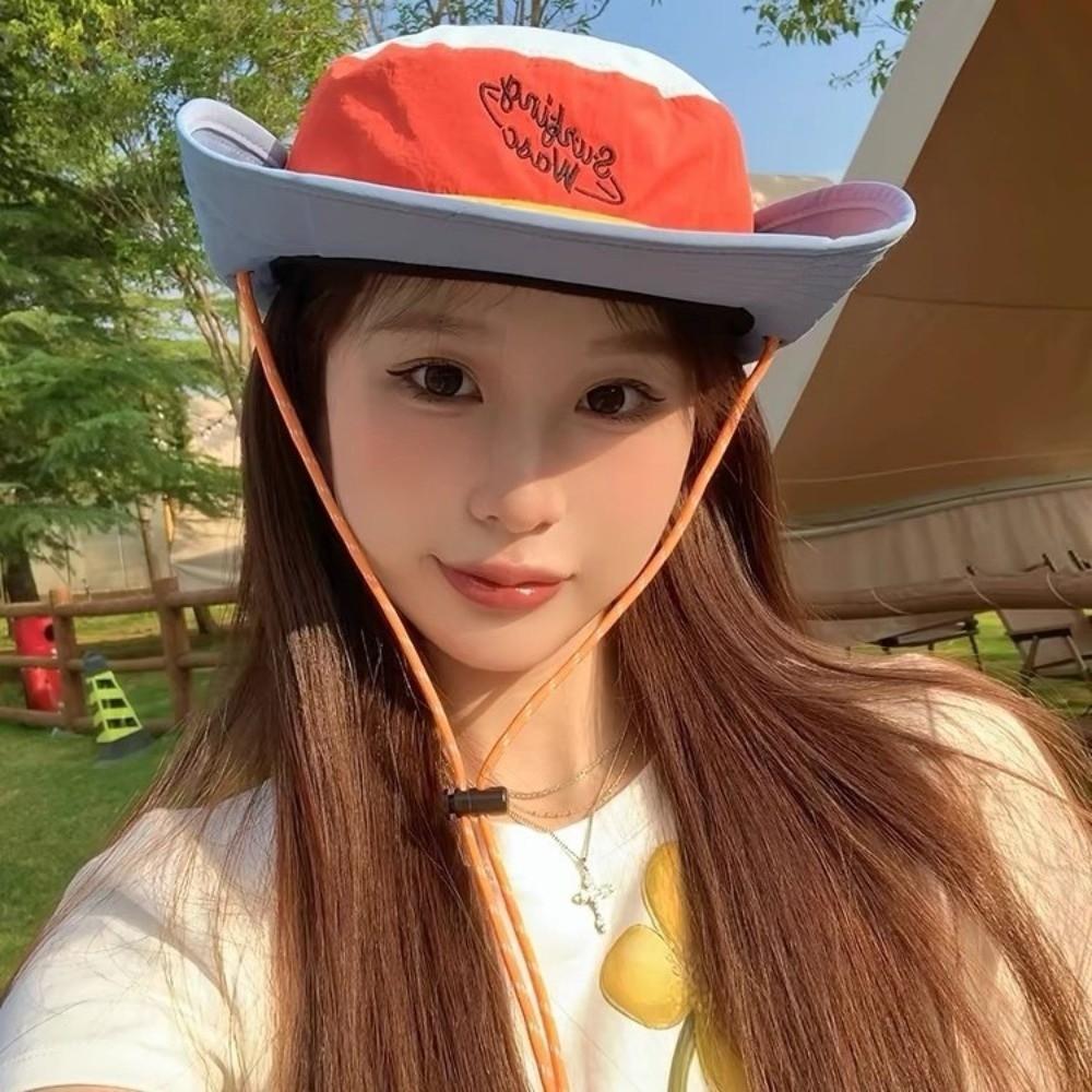 Color-blocked Design Fishermen Cap Sun Protection Big Brim Hats New Travel Bucket Hats  Outdoor Use