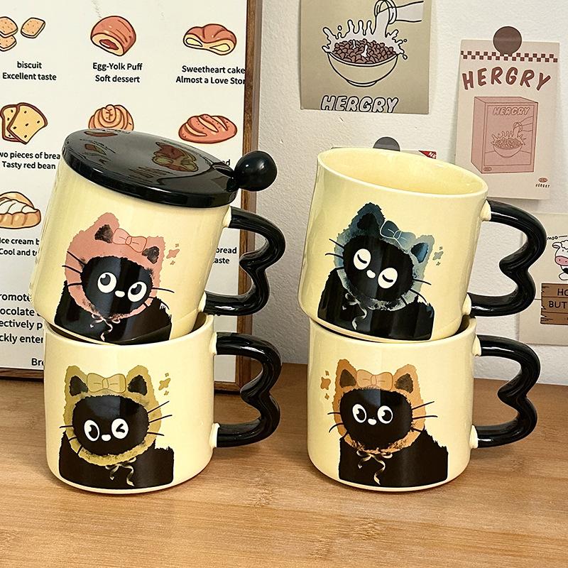 Cute Cup Ceramic Cup with Lid Cartoon Gift Water Cup High Looking Souvenir Creative Personalized Mug Cat