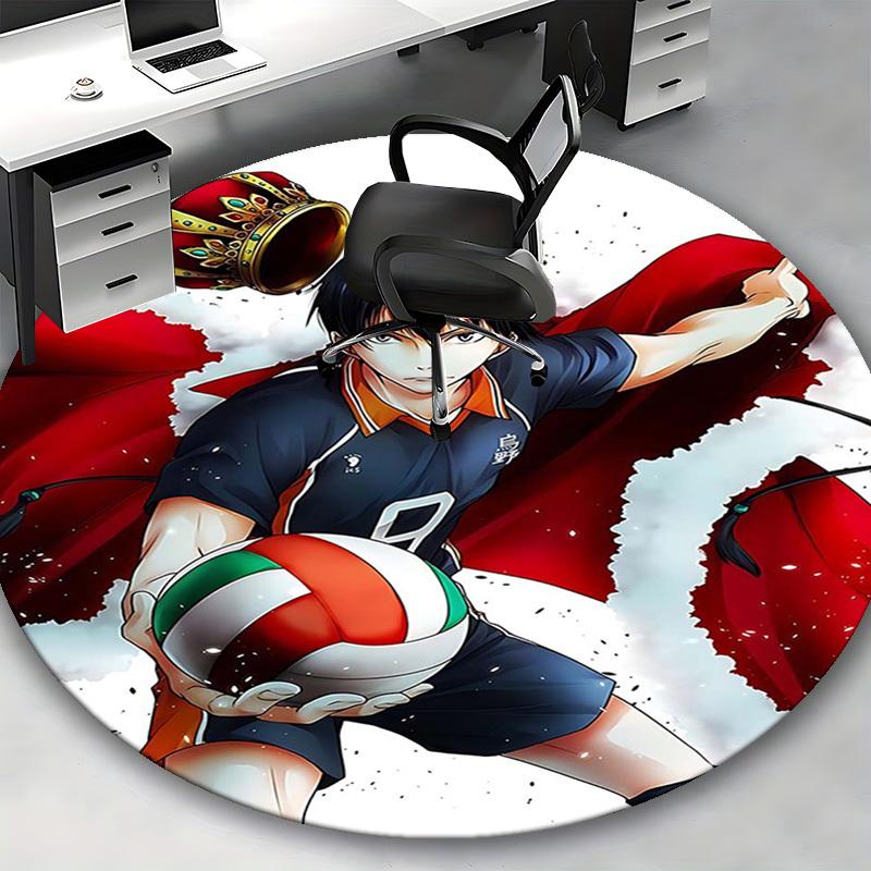 1pc Haikyuu Kageyama Tobio Round Carpet - Anime Design Chair Mat, Anti-Slip Rug for Office, Home Decor, Living Room