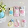 3D Rose Silicone Phone Case with Hand Strap & Foldable Stand, Cute Polka Dot Protective Cover with Wrist Lanyard for iPhone 13 14 15 16 17 Pro Max