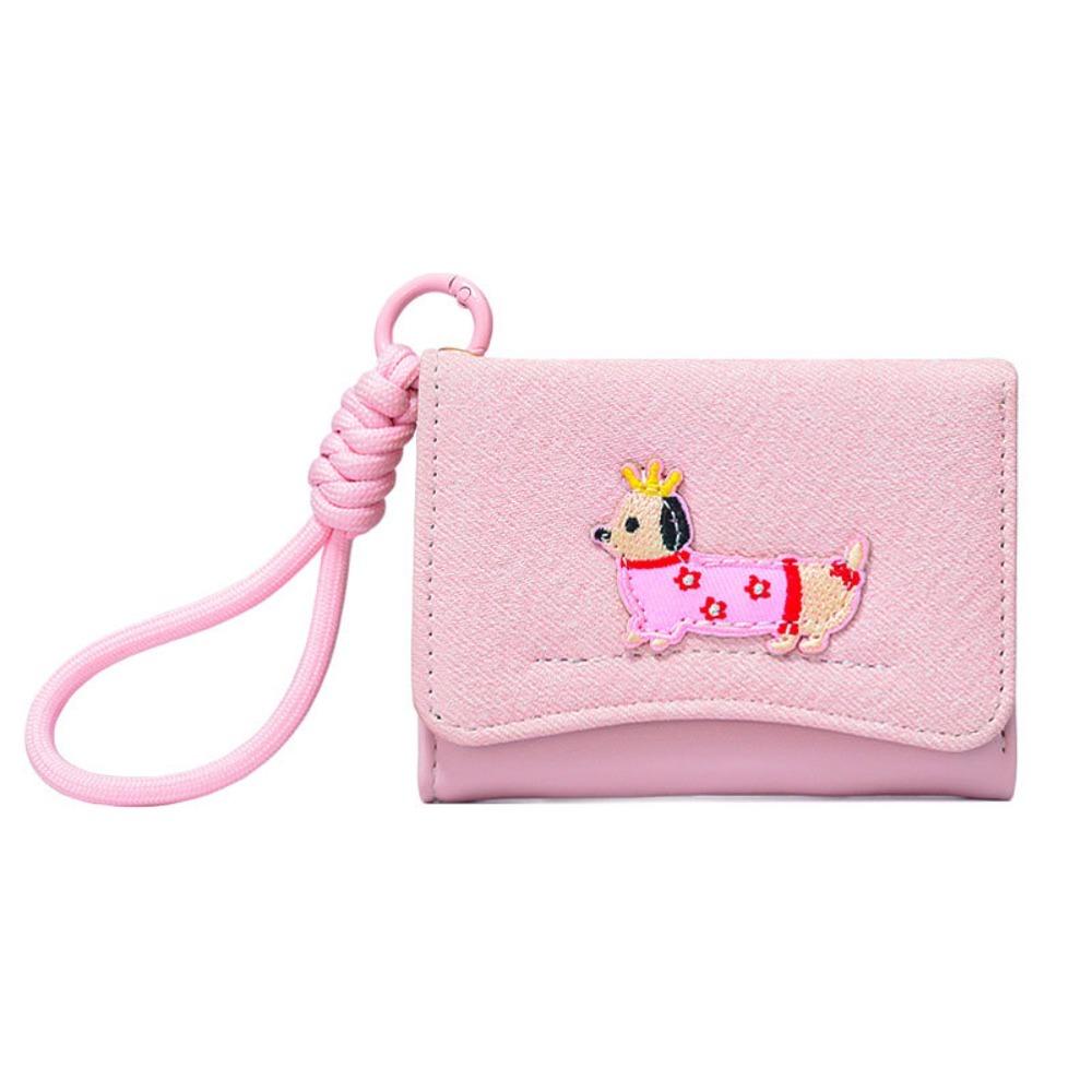 Kawaii Anti Loss Hanging Rope Short Wallet Cartoon Sausage Dog Coin Purse Card Holder Women Girl