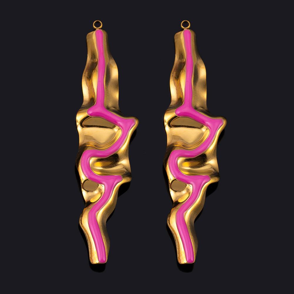 2/5Pcs Stainless Steel Series Pink Purple Elegant Cute Pendant Gold Bottom Pendant DIY Necklace Jewelry Handmade Accessories