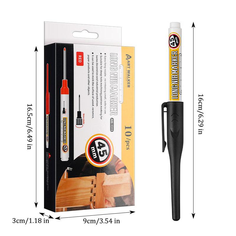45mm Long Nib Marker,Carpenter's Deep Hole Marking Pen,2mm Tip,A Duration of 72 Hours,Waterproof Non-Erasable,Long Headed Pen