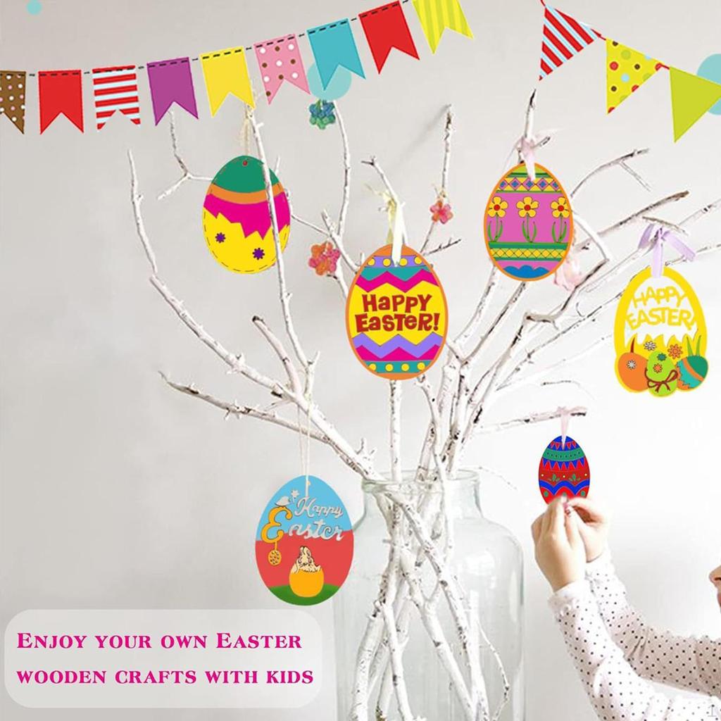 Påskägg Träskivor Hängande Ornament Kreativt DIY Hantverk för Barn Vuxna Dekorationer